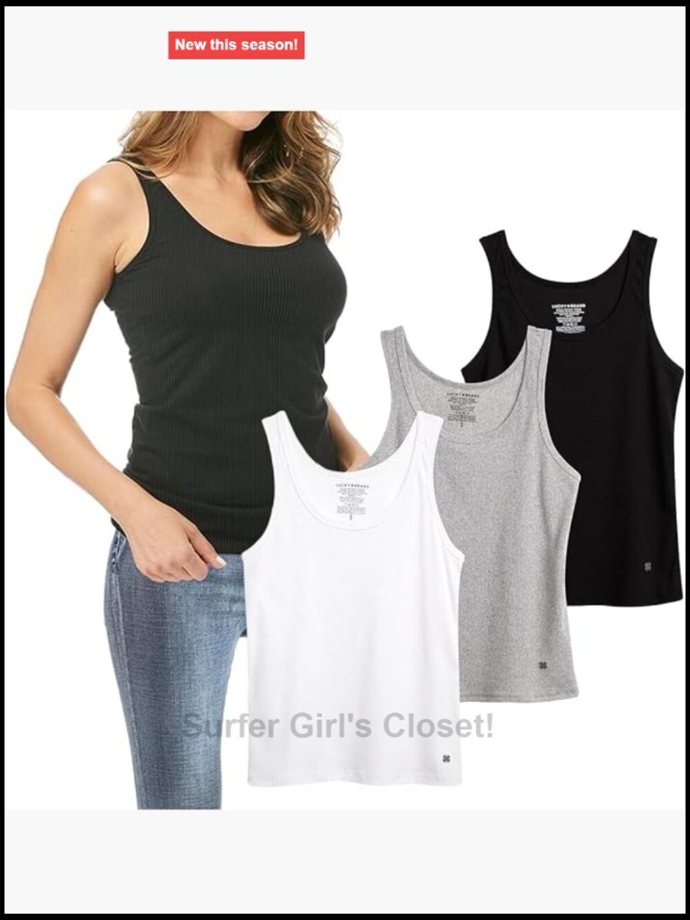 Lucky Brand 3pk Stretch Cotton Scoop Neck Ribbed Tank Tops Sleeveless Undershirt